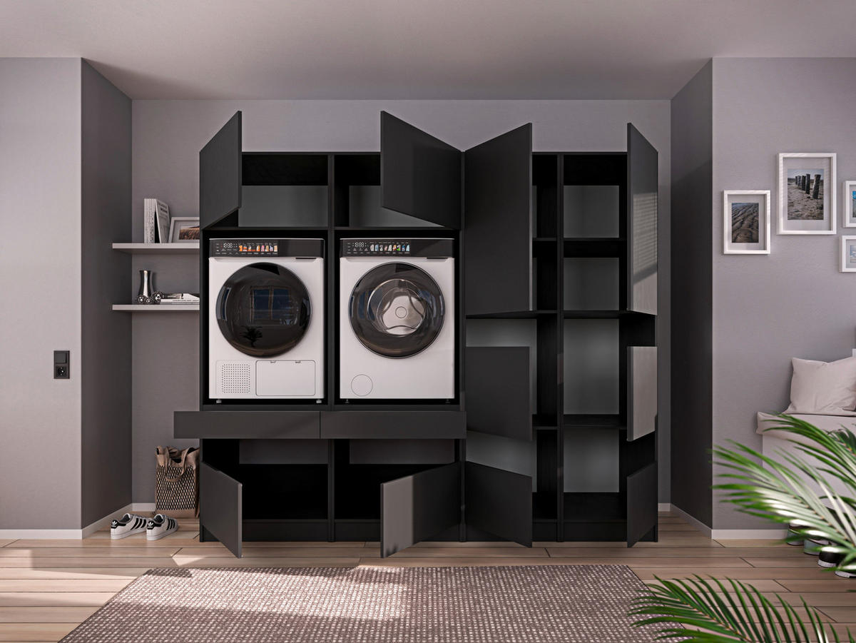 MEHRZWECKSCHRANK 50/200/68 cm  in Anthrazit  - Anthrazit/Schwarz, Design, Holzwerkstoff/Metall (50/200/68cm) - Milino