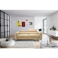 SCHLAFSOFA Beige Echtleder Lederlook  - Beige/Silberfarben, Design, Leder/Textil (206/95/101cm) - Livetastic
