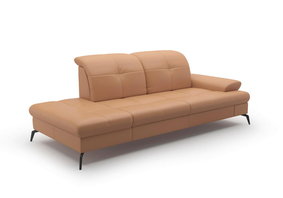 RÉCAMIERE in Echtleder Cappuccino  - Schwarz/Cappuccino, Konventionell, Leder/Metall (231/90/122cm) - Sit & More