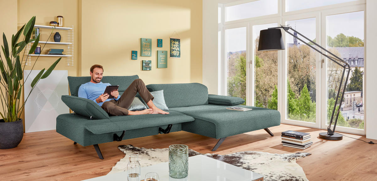 ECKSOFA in Flachgewebe Türkis  - Türkis/Anthrazit, Design, Textil/Metall (280/165cm) - Johann Jakob