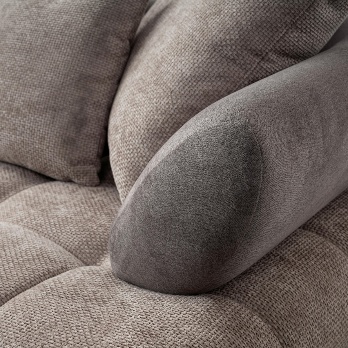 ECKSOFA Taupe Chenille Zierkissen, Rückenkissen, Rücken echt  - Taupe/Schwarz, MODERN, Textil/Metall (184/262cm) - MID.YOU