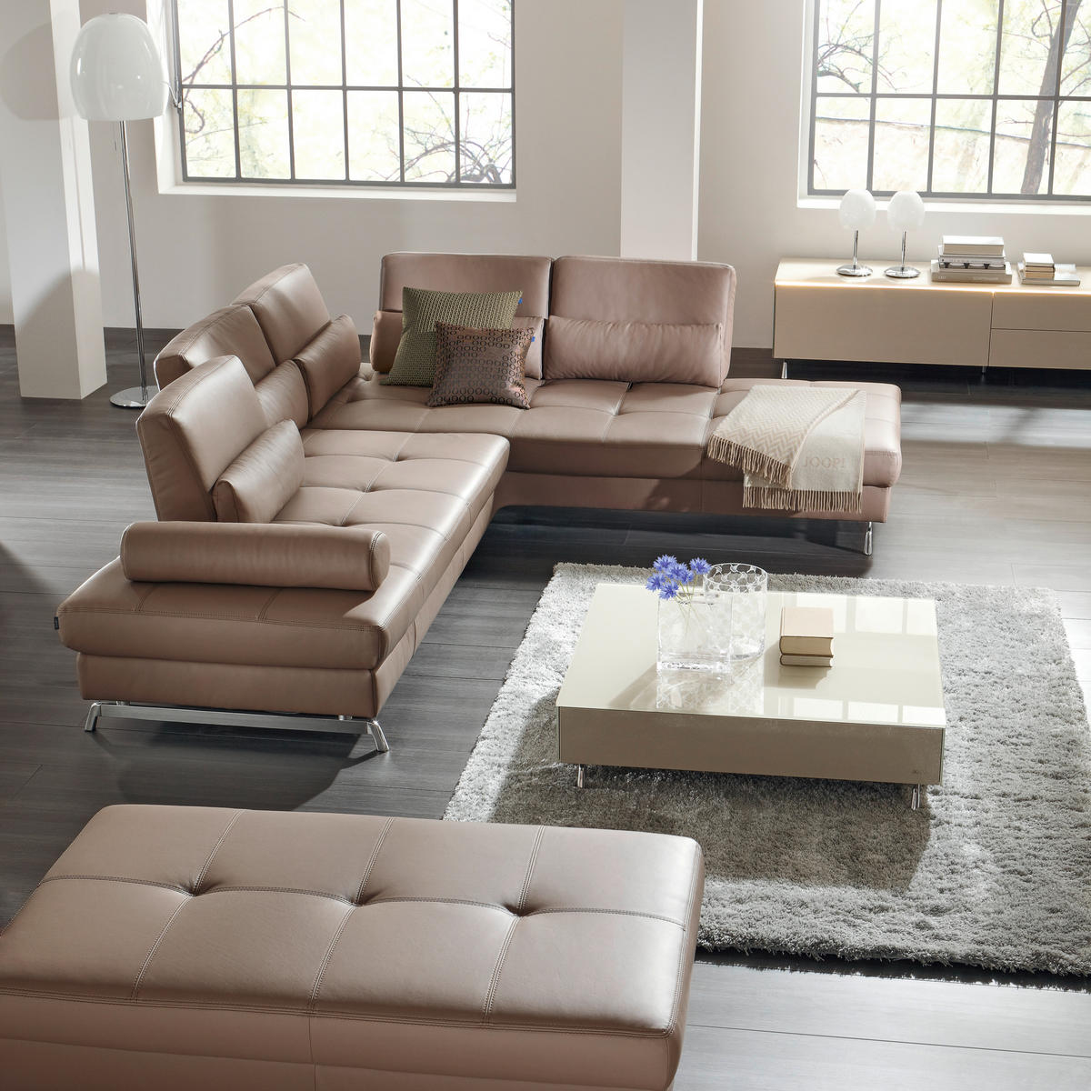 ECKSOFA in Echtleder Braun  299/250 cm  - Alufarben/Braun, Design, Leder/Metall (299/250cm) - Joop!