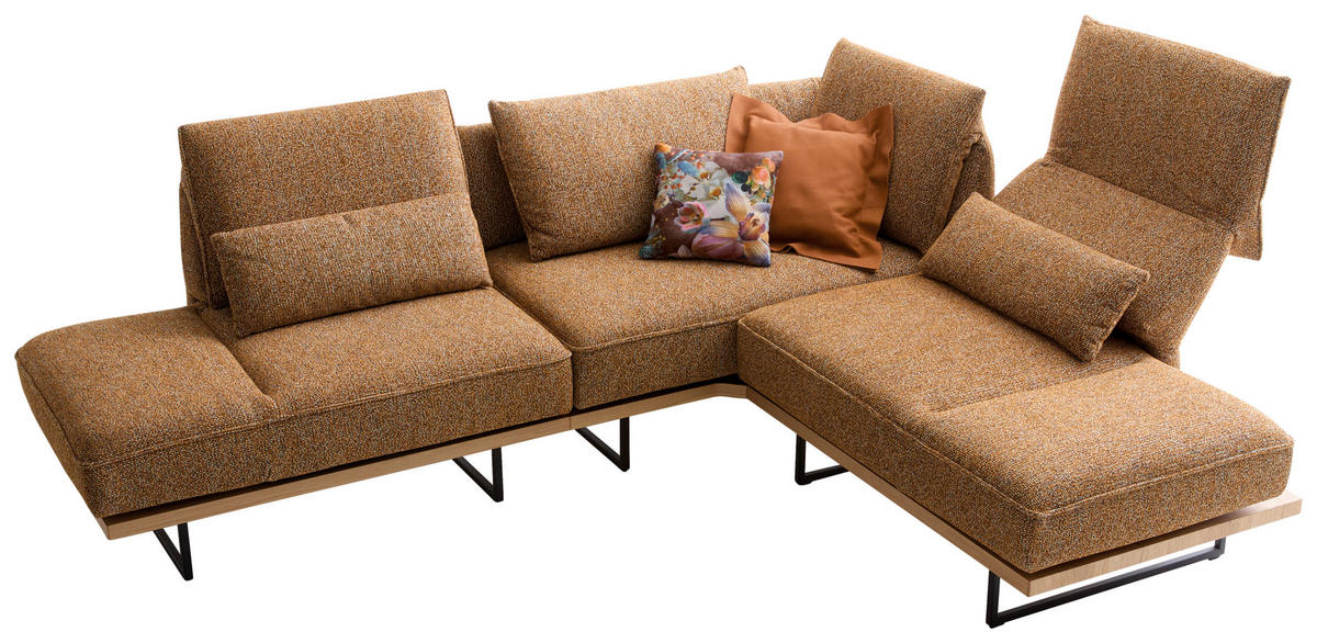 ECKSOFA Dunkelorange Chenille Rücken echt, Armteilverstellung, Relaxfunktion, Drehsitzfunktion  - Dunkelorange/Schwarz, Design, Holz/Textil (252/209cm) - Koinor