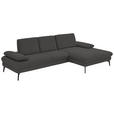 ECKSOFA in Chenille, Mikrofaser Graubraun  - Graubraun/Schwarz, Design, Textil/Metall (299/157cm) - Dieter Knoll