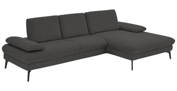ECKSOFA in Chenille, Mikrofaser Graubraun 299/157 cm - Graubraun/Schwarz, Design, Textil/Metall (299/157cm) - Dieter Knoll