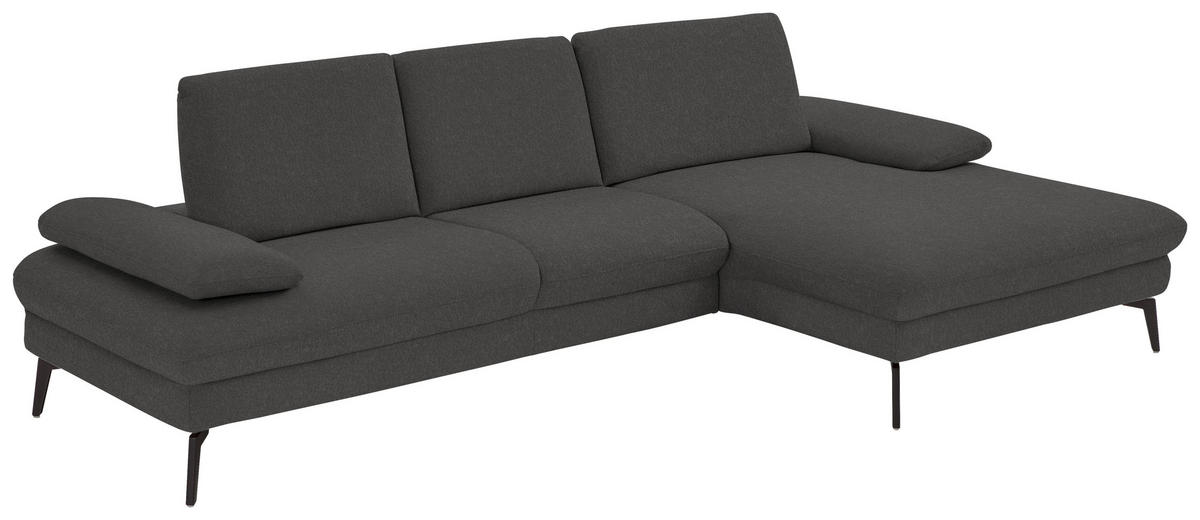 ECKSOFA in Chenille, Mikrofaser Graubraun  - Graubraun/Schwarz, Design, Textil/Metall (299/157cm) - Dieter Knoll