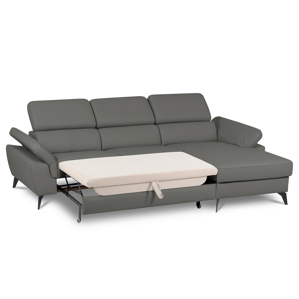 ECKSOFA SONO in Lederlook Echtleder Anthrazit Bettkasten, Armteilverstellung, Kopfteilverstellung  252/179 cm  - Anthrazit/Schwarz, Design, Leder/Textil (252/179cm) - Livetastic