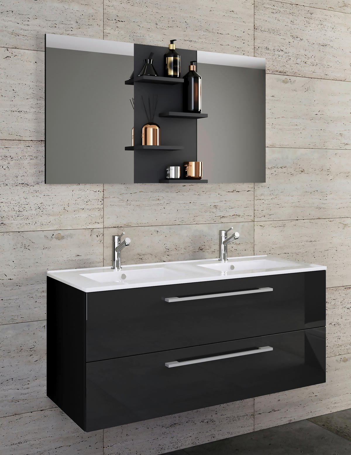 BADEZIMMER  in 112 cm  - Schwarz/Weiß, MODERN, Keramik/Holzwerkstoff (112cm) - MID.YOU