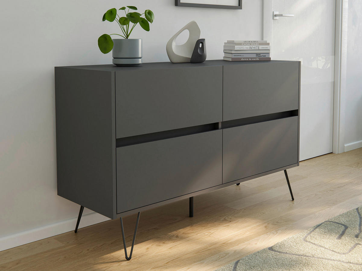 SIDEBOARD Posseik Industrial 119/75/42 cm 4 Schublade(n)  - Graphitfarben/Schwarz, Design, Holzwerkstoff/Metall (119/75/42cm) - MID.YOU