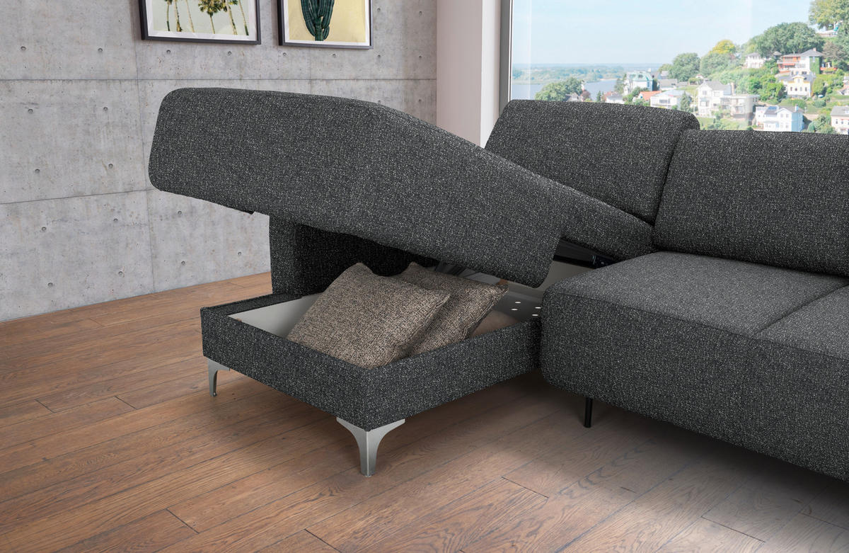 ECKSOFA  in Mikrovelours Anthrazit  248/160 cm  - Anthrazit/Alufarben, Design, Textil/Metall (248/160cm) - Sedda