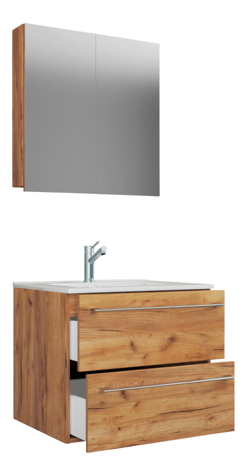 BADEZIMMER 3-teilig  in 60 cm  - Honigeiche/Alufarben, MODERN, Keramik/Holzwerkstoff (60cm) - MID.YOU