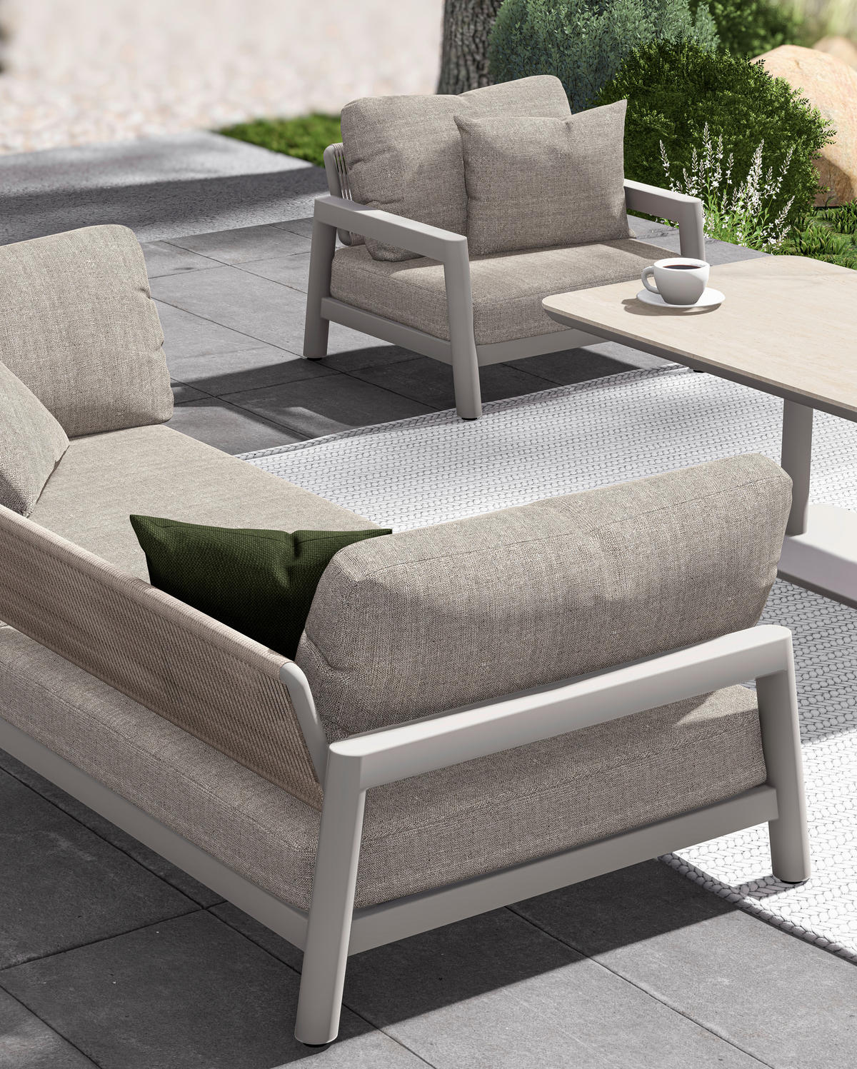 LOUNGESOFA 236/72/126 cm Aluminium  - Sandfarben/Dunkelgrün, Design, Kunststoff/Textil (236/72/126cm) - Zebra 