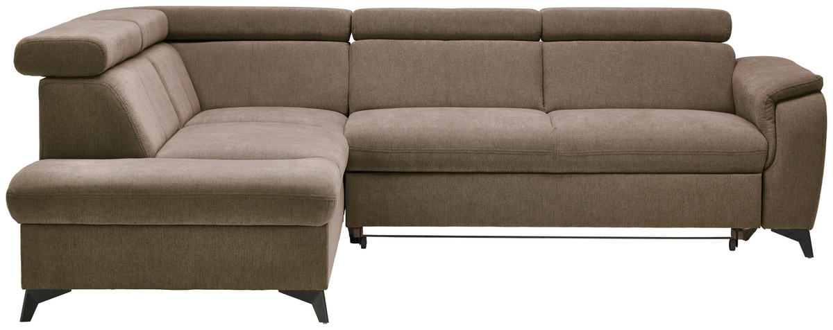 ECKSOFA in Chenille Braun, Schlammfarben  - Schlammfarben/Schwarz, Design, Textil/Metall (203/260cm) - Stylife