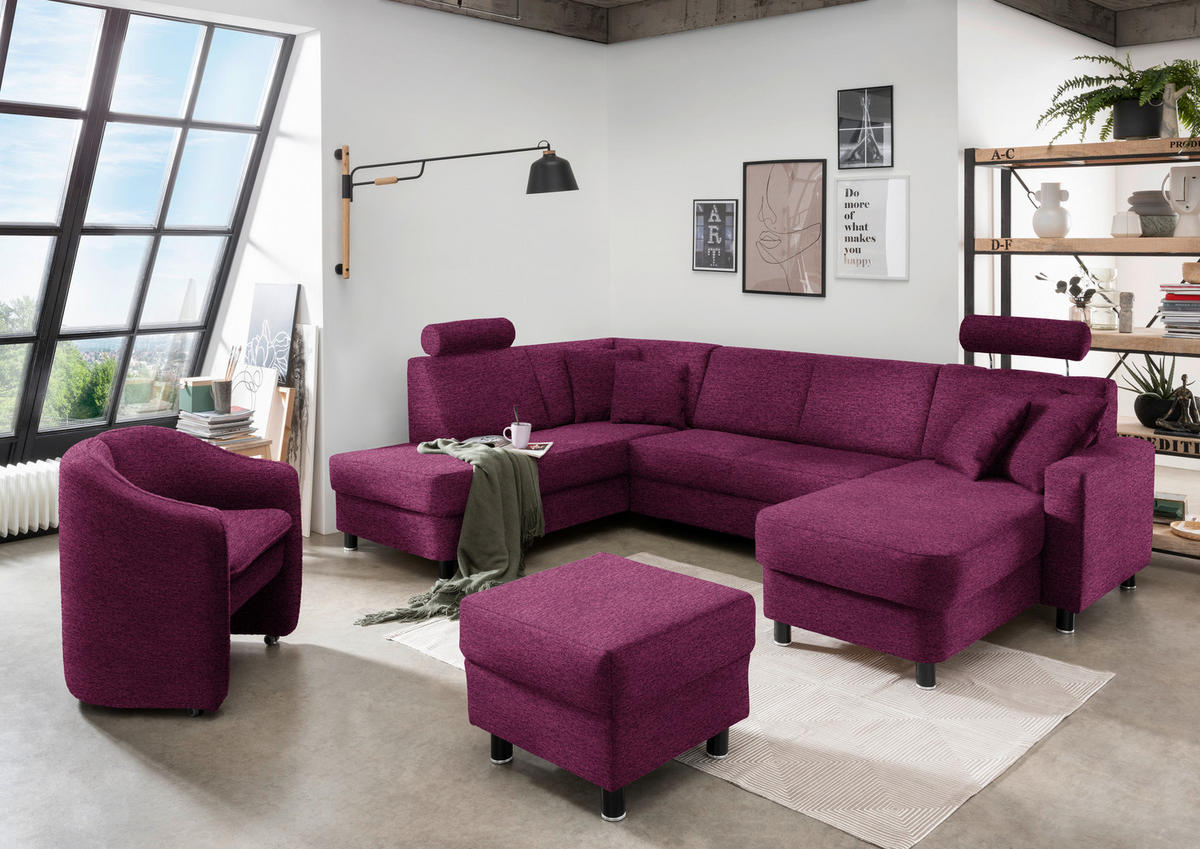 WOHNLANDSCHAFT  in Webstoff Lila  - Lila/Schwarz, Design, Holz/Textil (198/296/165cm) - Xora