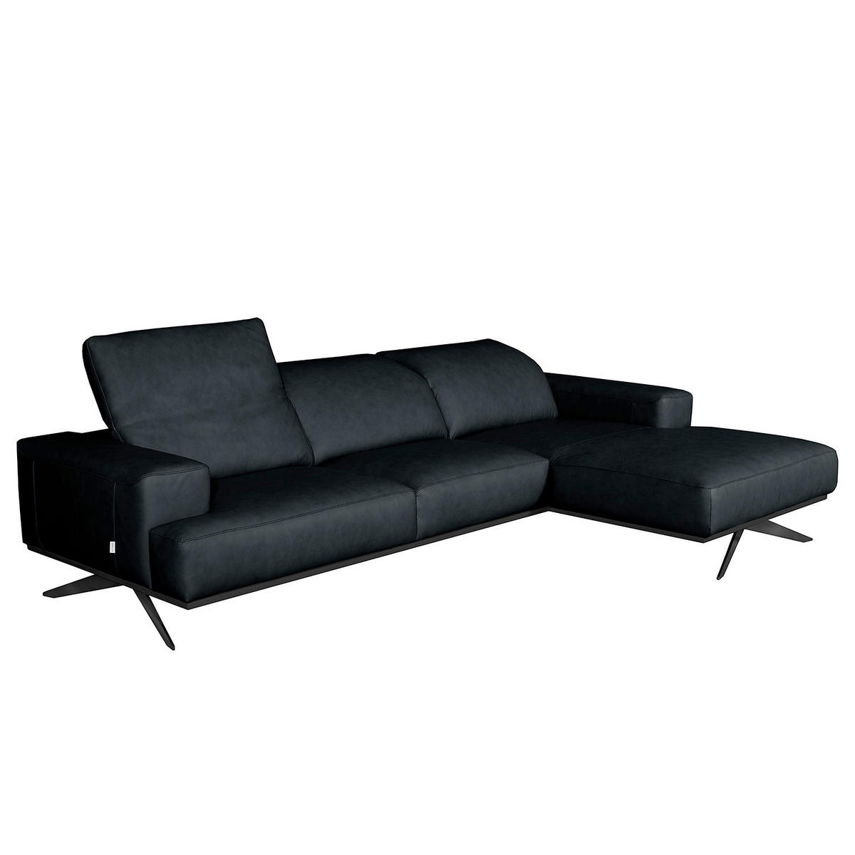 ECKSOFA  in Echtleder Blau  295/187 cm  - Blau/Schwarz, Design, Leder/Metall (295/187cm) - Livetastic
