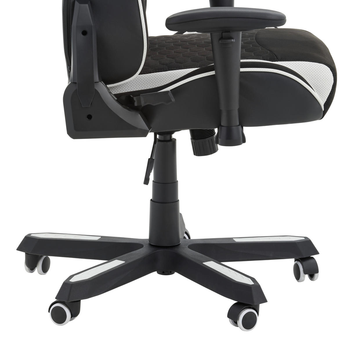 GAMER SZÉK  bőrhatású textil, mikroszál fekete, fehér  - fekete/fehér, Design, műanyag/textil (72/128-138/72cm) - Xora