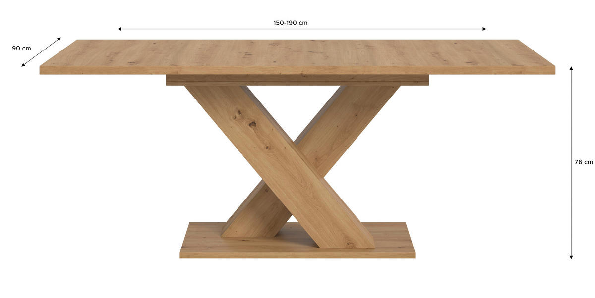 AUSZIEHTISCH Eiche Artisan rechteckig  ausziehbar  - Eiche Artisan, KONVENTIONELL, Holzwerkstoff (150-190/76/90cm)