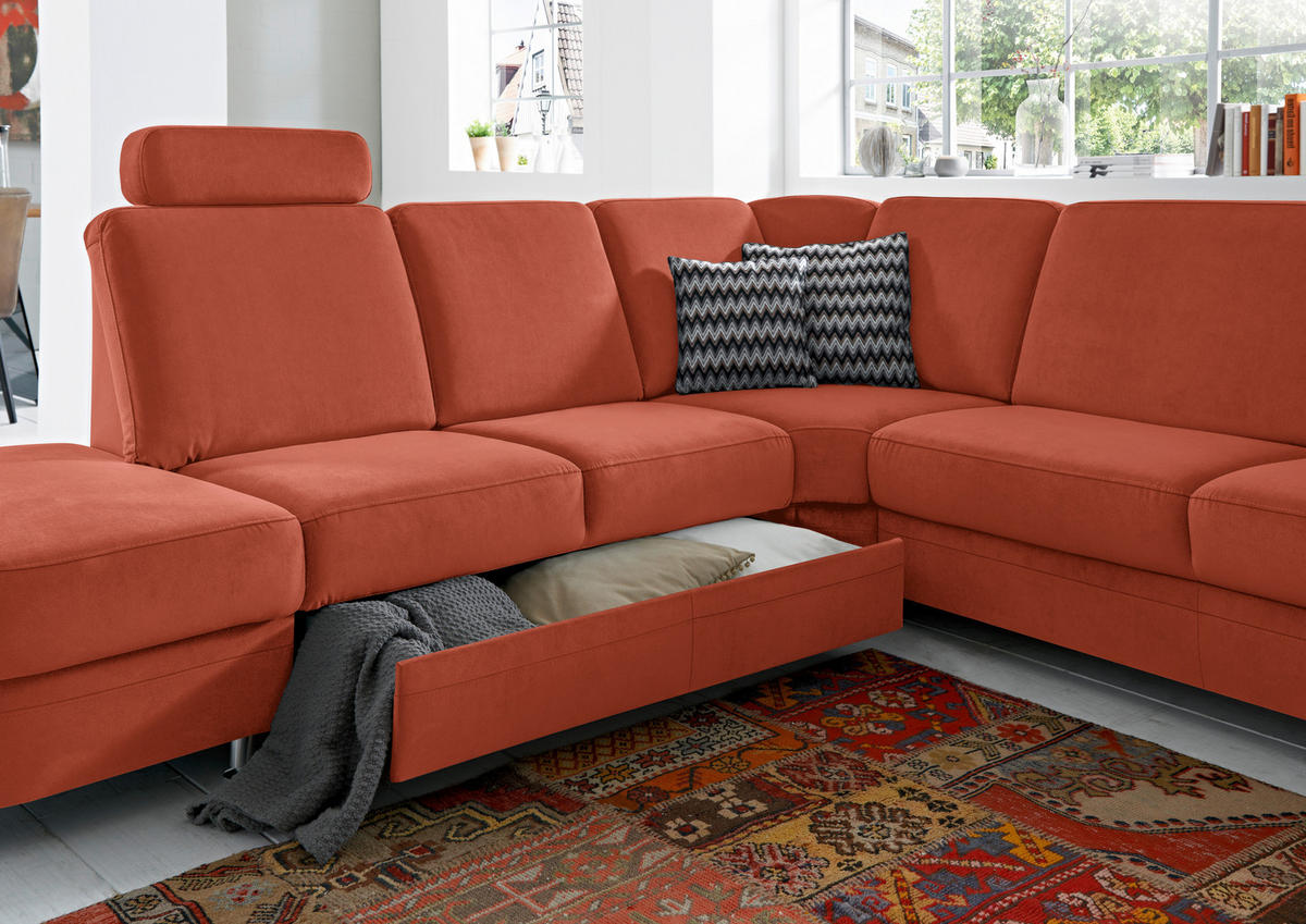 ECKSOFA Terracotta Flachgewebe  - Terracotta/Alufarben, KONVENTIONELL, Textil/Metall (287/269cm) - Beldomo System
