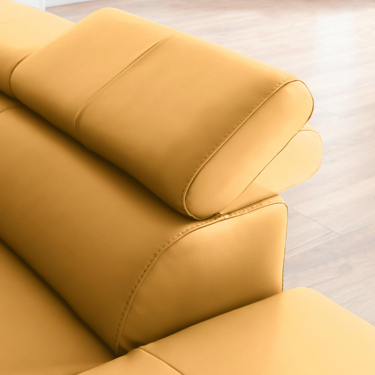 ECKSOFA in Echtleder Currygelb  - Currygelb/Schwarz, Design, Leder/Metall (256/220cm) - Celina Home
