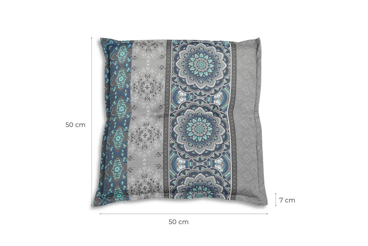 GARTENHOCKERAUFLAGE 2er-Set in Blau, Grau, Hellgrau Ornament  - Blau/Hellgrau, Basics, Textil (50/7/50cm)