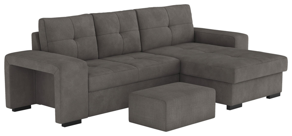 ECKSCHLAFSOFA in Mikrofaser Dunkelgrau  - Dunkelgrau/Schwarz, Modern, Kunststoff/Textil (268/156cm) - MID.YOU