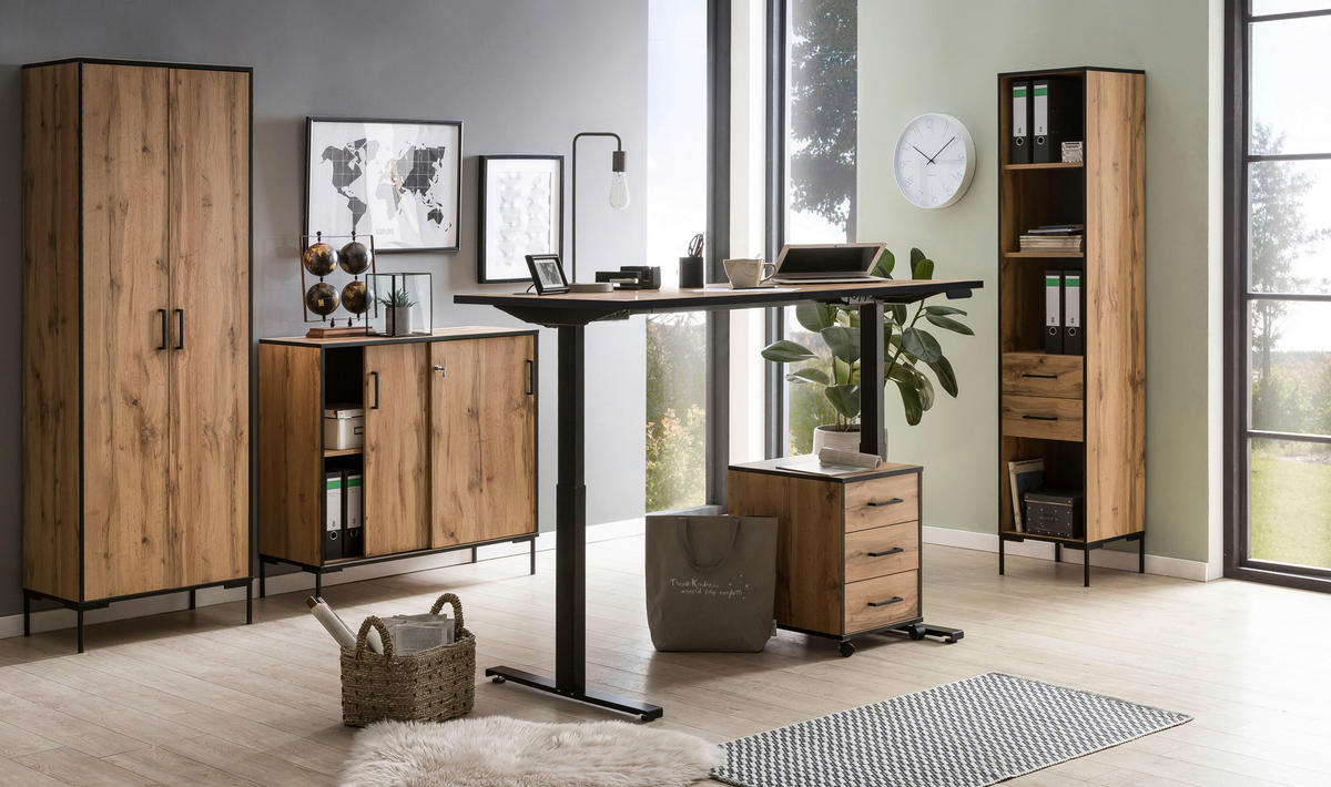 SCHREIBTISCH höhenverstellbar  - Eichefarben/Schwarz, KONVENTIONELL, Holzwerkstoff/Metall (160/75/73-117,5cm) - MID.YOU