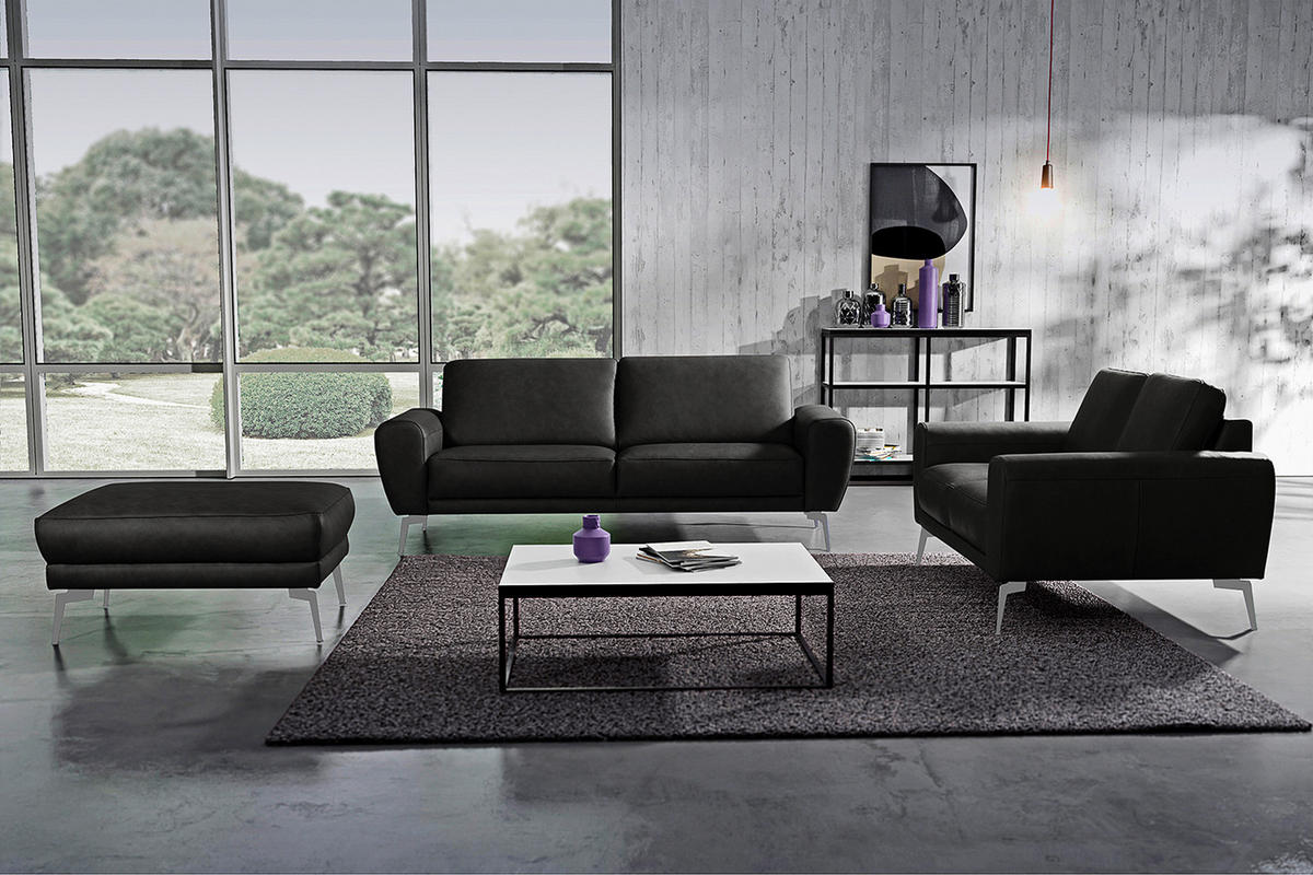 2-SITZER-SOFA Schwarz Echtleder  - Chromfarben/Schwarz, Design, Leder/Metall (177/85/92cm) - Livetastic