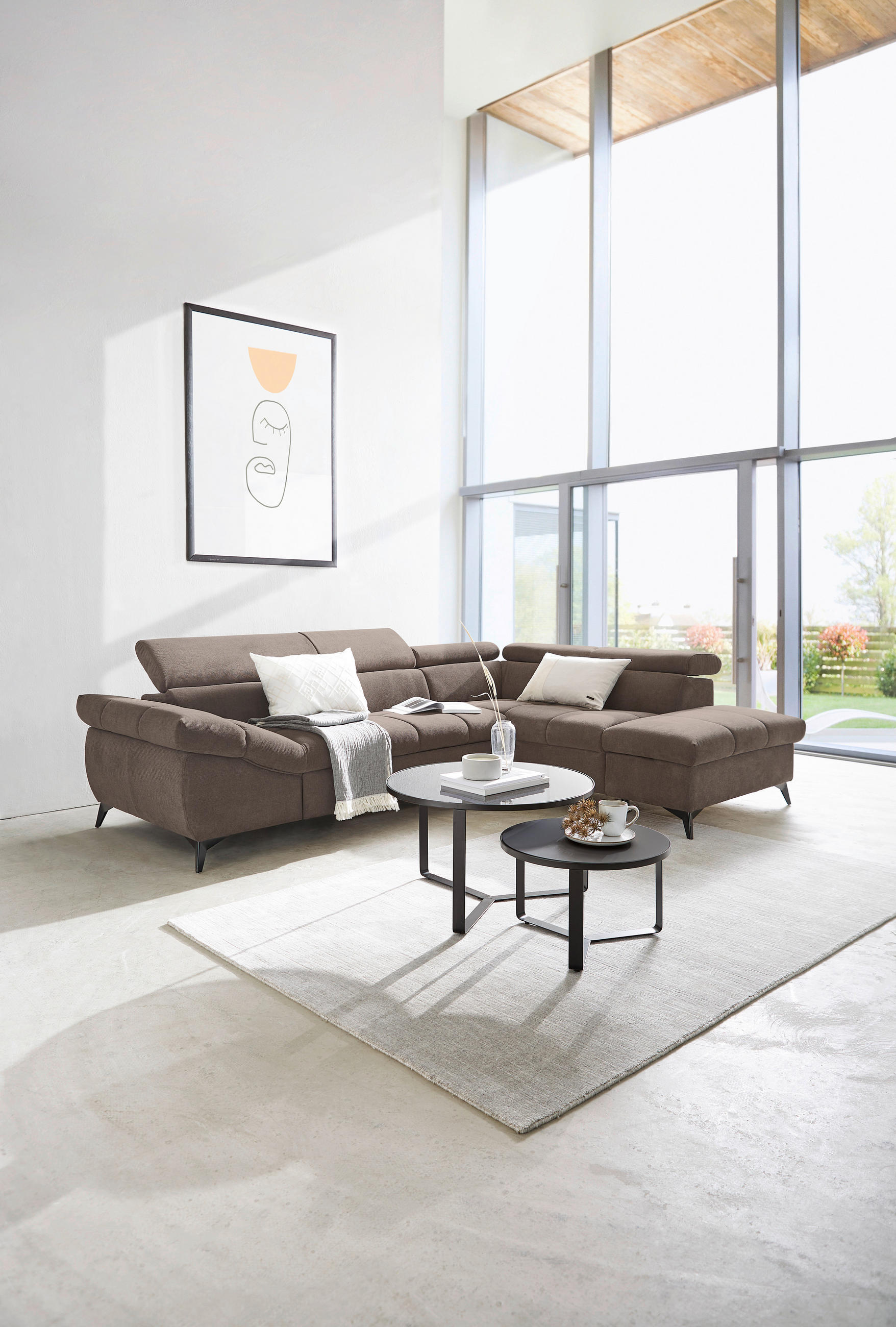 ECKSOFA in Mikrofaser Taupe  - Taupe/Schwarz, Design, Kunststoff/Textil (279/210cm) - Livetastic