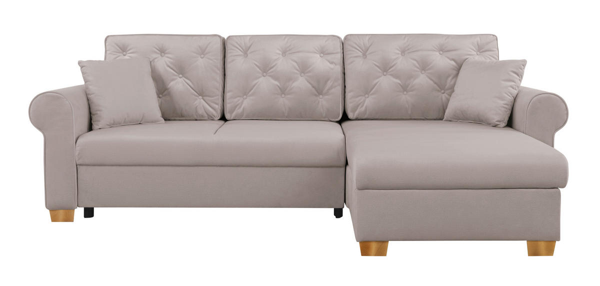 ECKSOFA in Taupe  - Taupe/Buchefarben, Design, Holz/Textil (266/161cm) - MID.YOU
