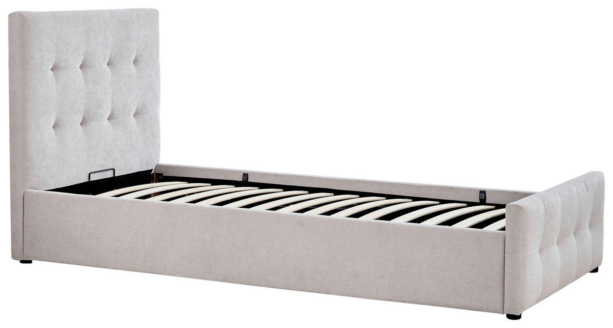 POLSTERBETT gepolstertes Kopfteil, Lattenrost, Bettkasten 90/200 cm  in Beige  - Beige/Schwarz, Design, Holz/Kunststoff (90/200cm) - Boxxx