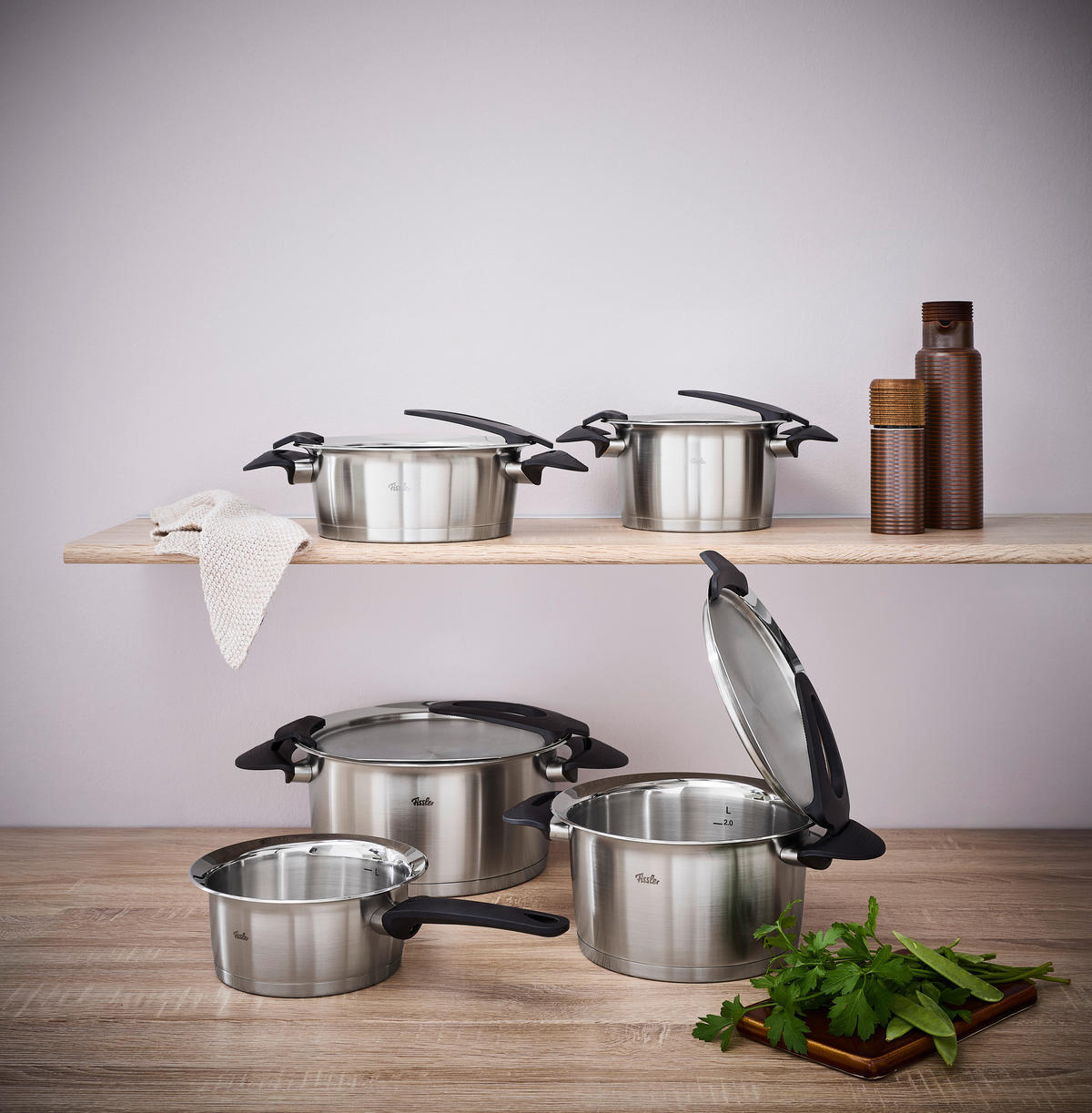 KOCHTOPFSET Intensa 5-teilig  - Silberfarben, Basics, Metall - Fissler