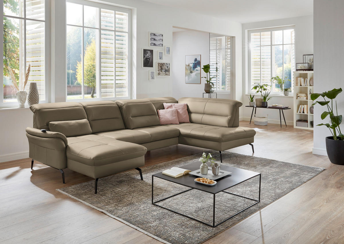 WOHNLANDSCHAFT  in Echtleder Hellbraun  - Hellbraun/Schwarz, Design, Leder/Metall (181/336/206cm) - Beldomo Speed