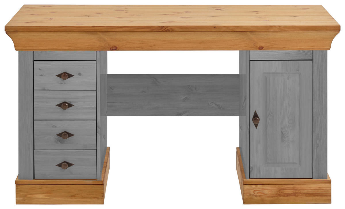 SCHREIBTISCH 143/65/77 cm  in Grau, Laugenfarbig  - Laugenfarbig/Grau, ROMANTIK / LANDHAUS, Holz/Metall (143/65/77cm) - Boxxx