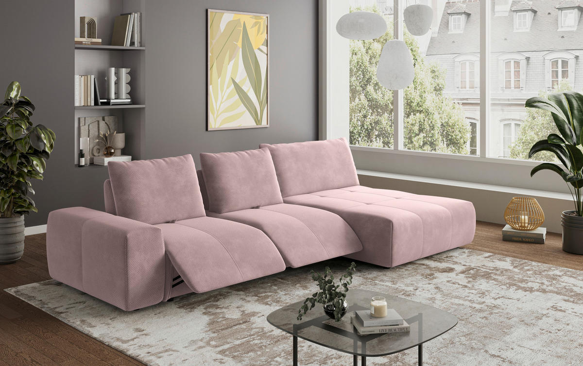 ECKSOFA in Velours Altrosa  - Schwarz/Altrosa, Design, Kunststoff/Textil (347/174cm) - Xora