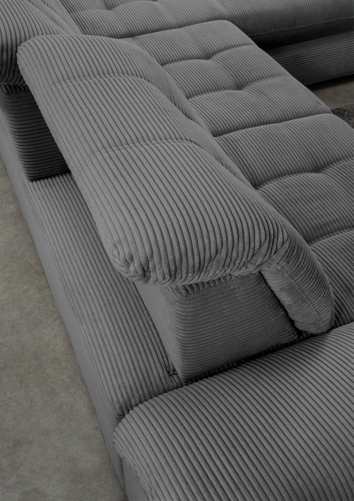ECKSOFA Grau Cord  - Schwarz/Grau, MODERN, Textil/Metall (314/184cm) - Livetastic