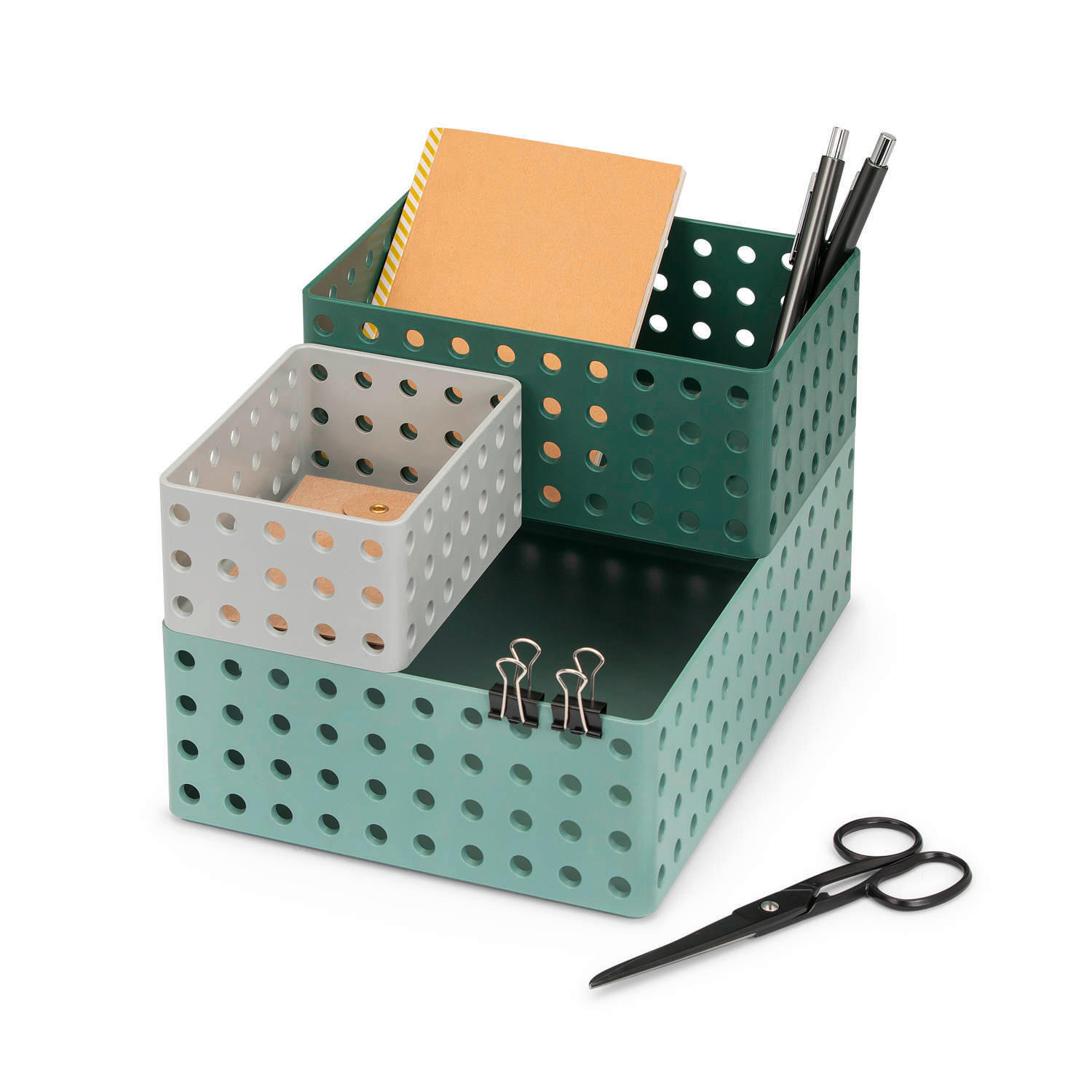 SET KUTIJA ZA ODLAGANJE   20/8,5/14 cm      - zelena/bež, Basics, plastika (20/8,5/14cm)
