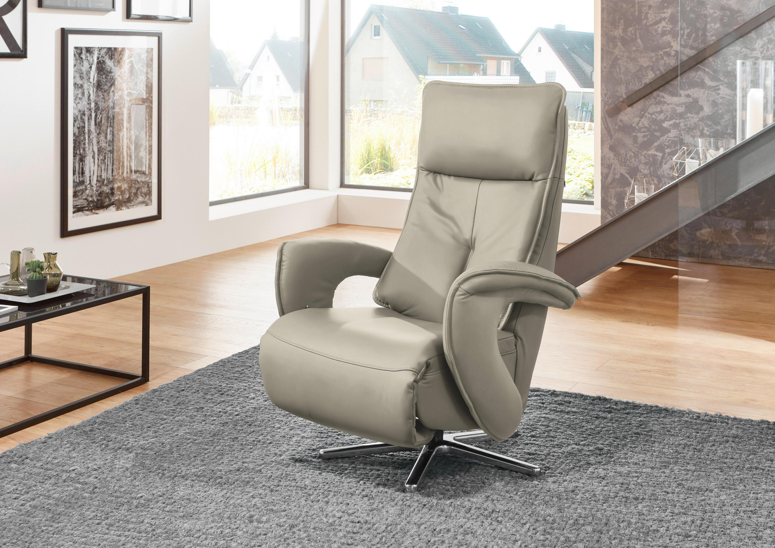 RELAXSESSEL in Leder Ecru  - Chromfarben/Ecru, Design, Leder/Metall (77/110/87cm) - Valdera