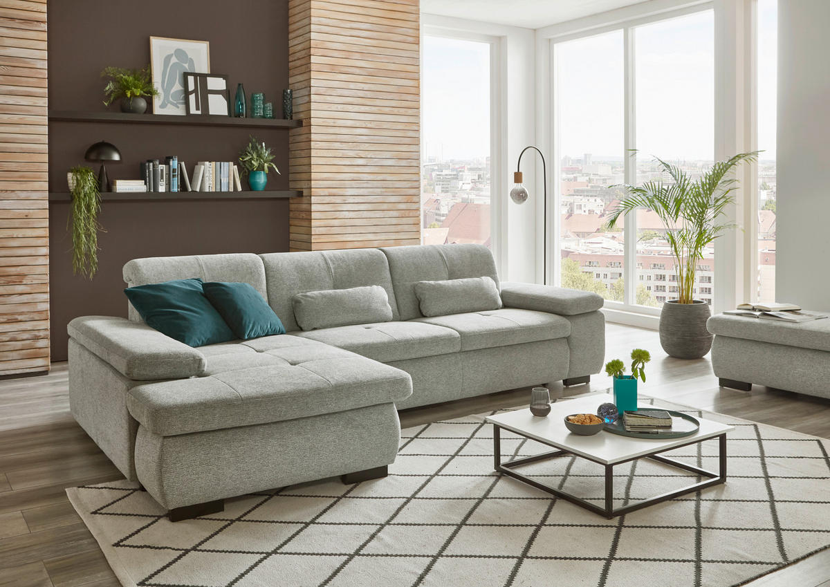 ECKSOFA in Flachgewebe Alufarben  - Schwarz/Alufarben, Design, Textil/Metall (174/297cm) - Beldomo Style