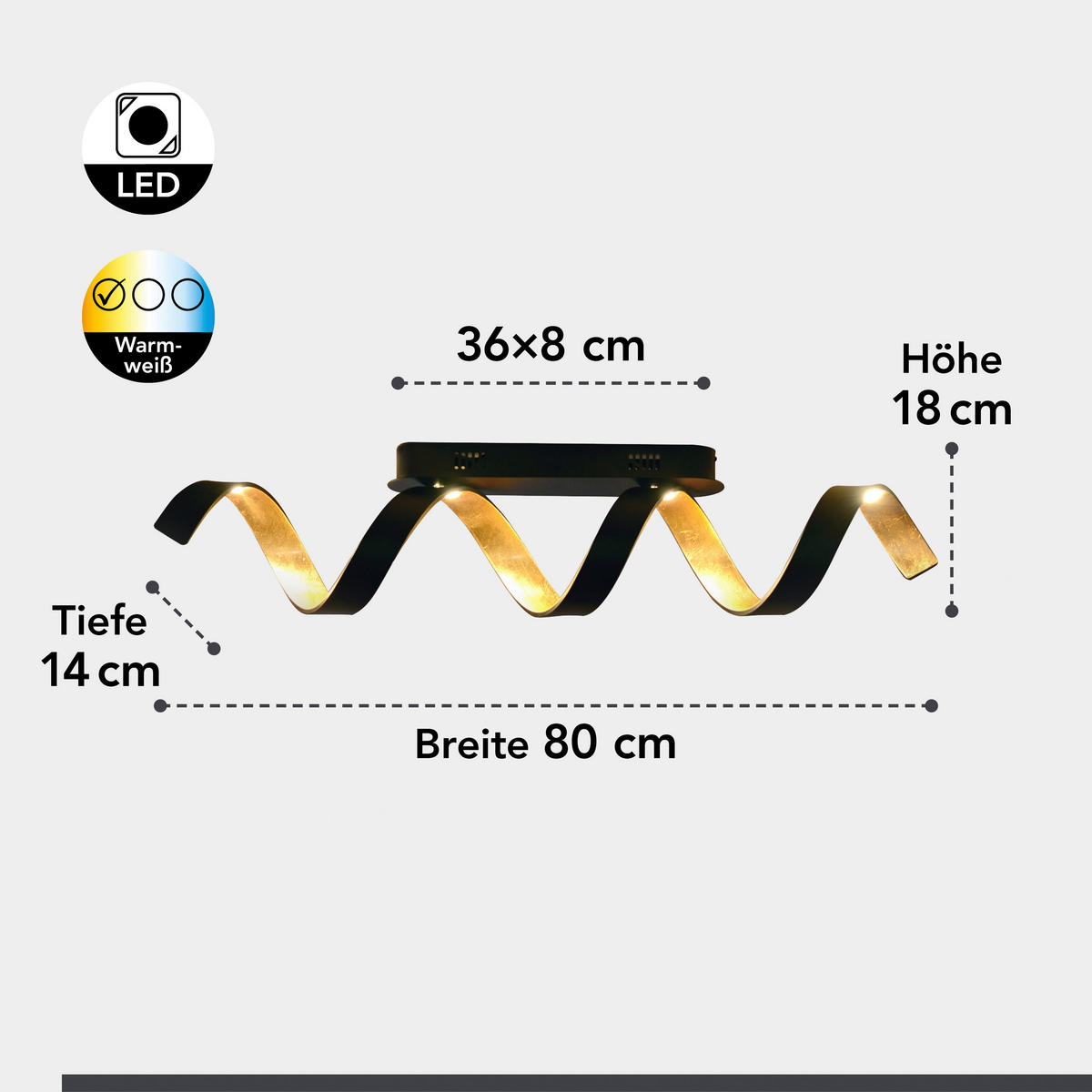 LED-DECKENLEUCHTE Helix 80/35/13,5 cm   - Goldfarben/Schwarz, Design, Metall (80/35/13,5cm)