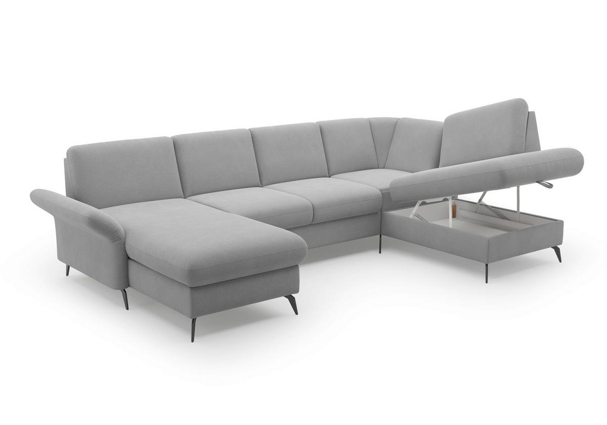 WOHNLANDSCHAFT Grau Flachgewebe  - Schwarz/Grau, KONVENTIONELL, Textil/Metall (164/314/195cm) - Sit & More