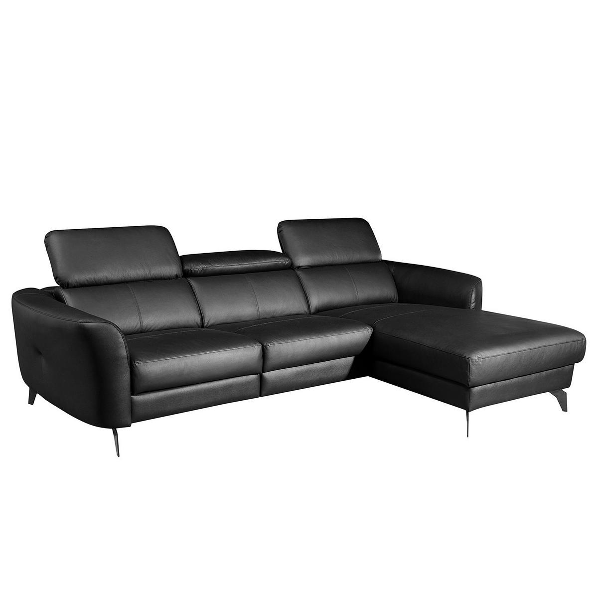 ECKSOFA Schwarz Echtleder Lederlook  - Schwarz, Design, Leder/Textil (261/183cm) - Livetastic