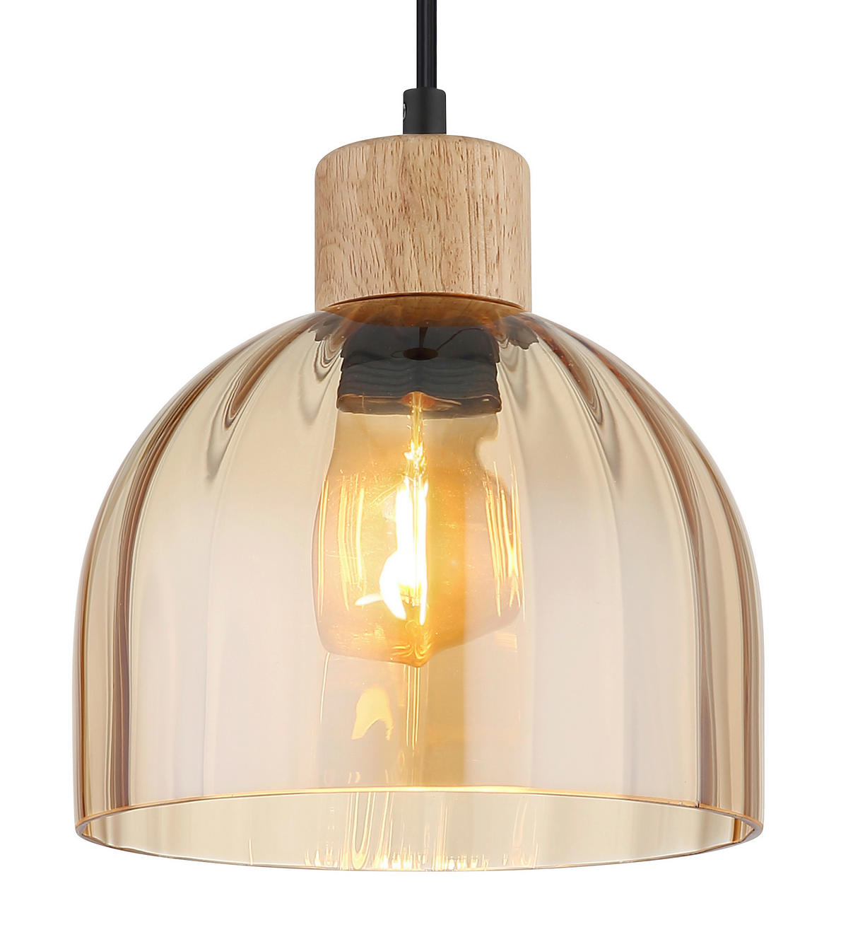 HÄNGELEUCHTE Swanson 20/120 cm  - Bernsteinfarben/Schwarz, Design, Glas/Holz (20/120cm) - Globo