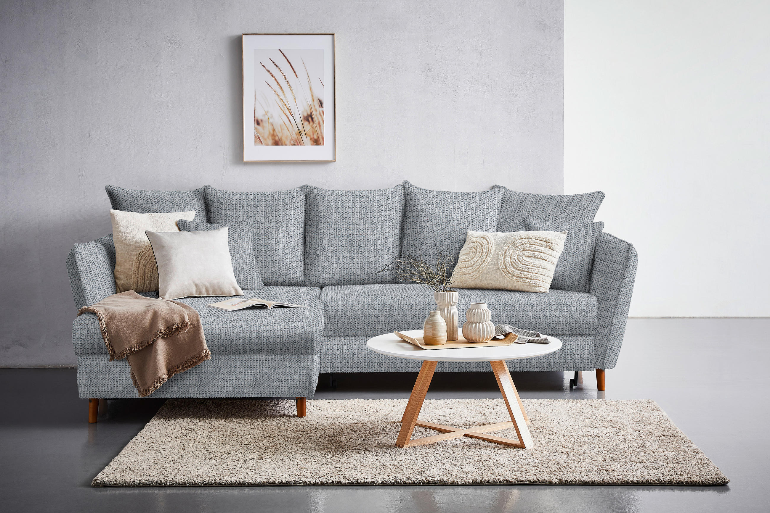 ECKSOFA in Webstoff Hellgrau  - Eichefarben/Hellgrau, Konventionell, Holz/Textil (284/162cm) - Carryhome