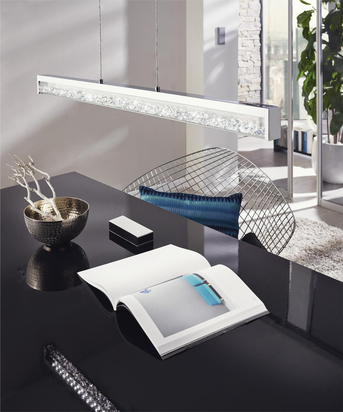 KRISTALL-HÄNGELEUCHTE 100/8/110 cm   - Klar/Chromfarben, Design, Glas/Metall (100/8/110cm)