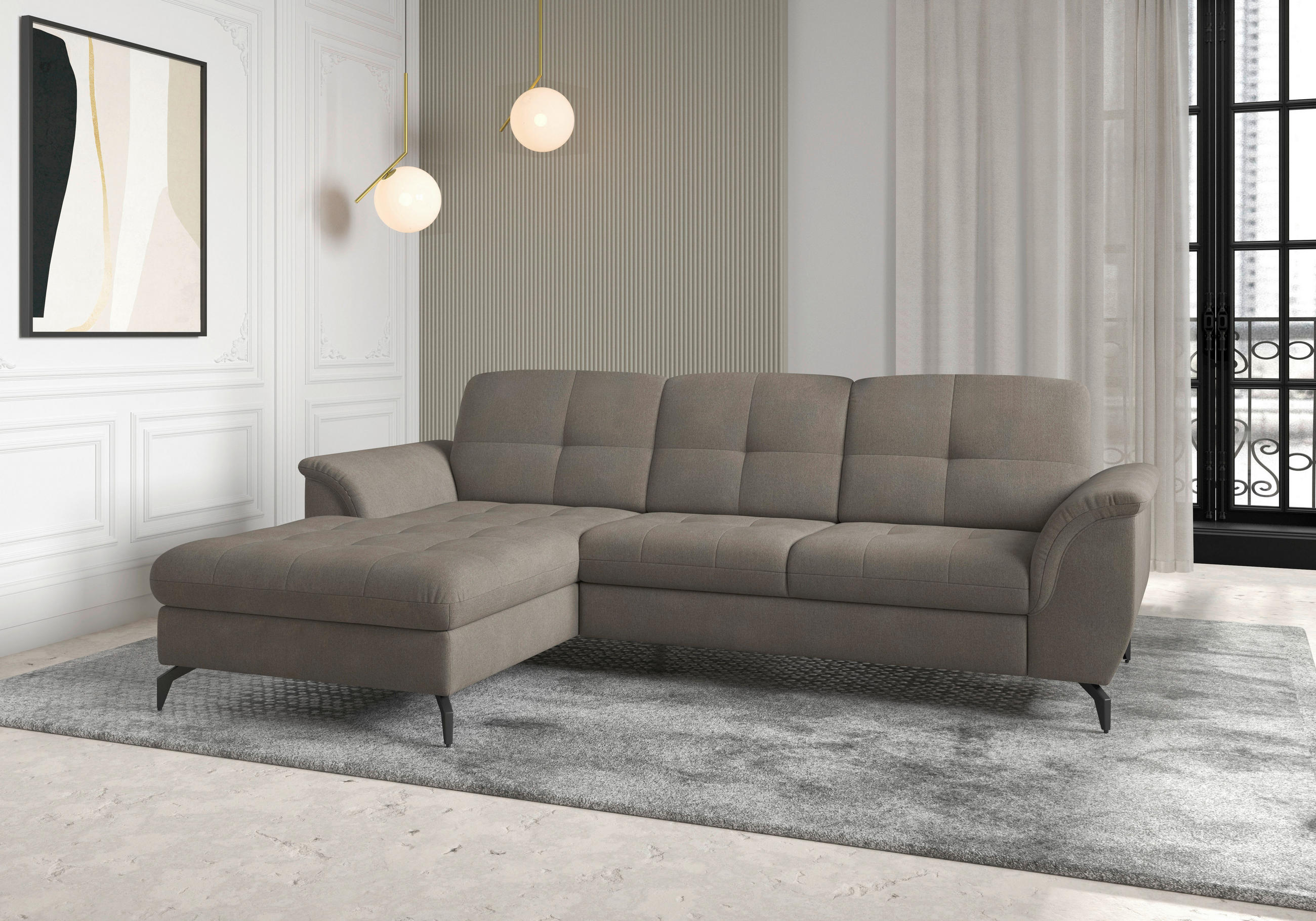 ECKSOFA ZORA E Schlammfarben Flachgewebe  - Schlammfarben/Schwarz, MODERN, Textil/Metall (164/262cm) - Sit & More