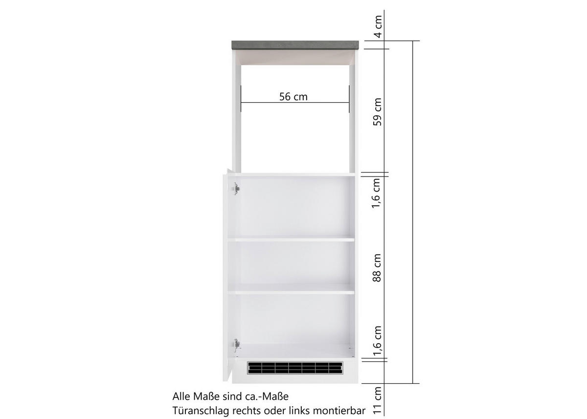 HERDUMBAUSCHRANK 60/86/60 cm  in Grau, Weiß, Weiß Hochglanz  - Weiß Hochglanz/Weiß, LIFESTYLE, Holzwerkstoff (60/86/60cm) - Held