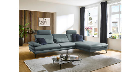 ECKSOFA in Echtleder Blaugrau  308/195 cm  - Blaugrau/Schwarz, Design, Leder/Metall (308/195cm) - Dieter Knoll
