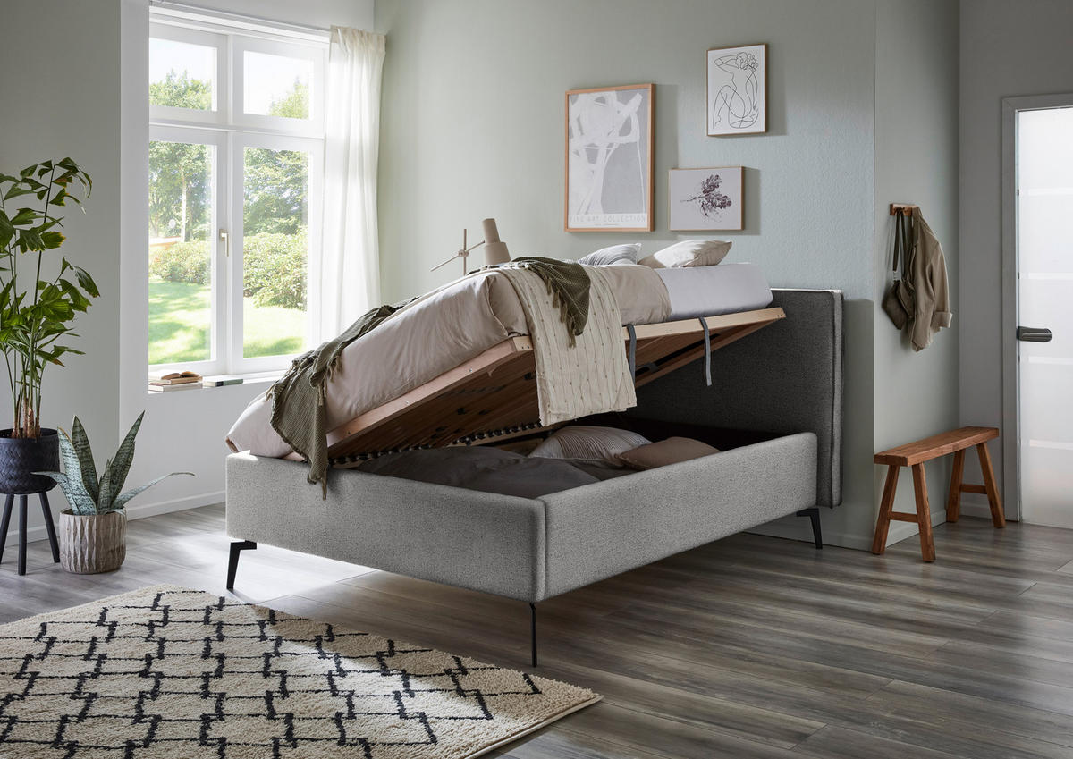POLSTERBETT 140/200 cm  in Grau  - Birkefarben/Buchefarben, Design, Holz/Textil (140/200cm) - home24