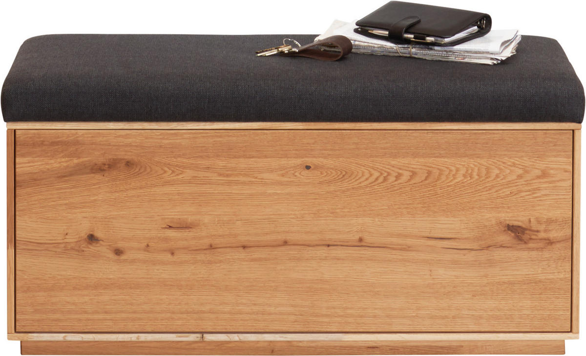 GARDEROBENBANK  in 90/45/38 cm  - Eichefarben/Anthrazit, Natur, Holz/Textil (90/45/38cm) - Waldwelt