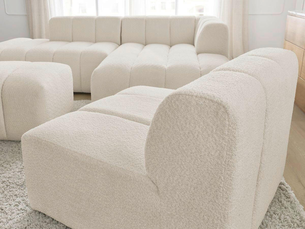 ECKSOFA Ottomane rechts  ANNECY Beige Bouclé  - Beige/Schwarz, MODERN, Kunststoff/Textil (262/170cm)